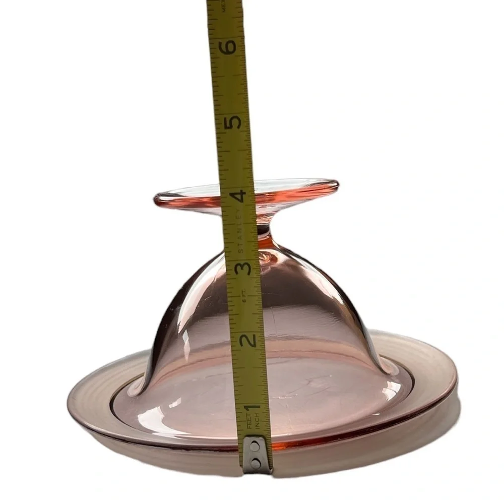 Vintage Pink Depression Glass Pedestal Bowl | Art Deco Serving Dish w/ Ladle